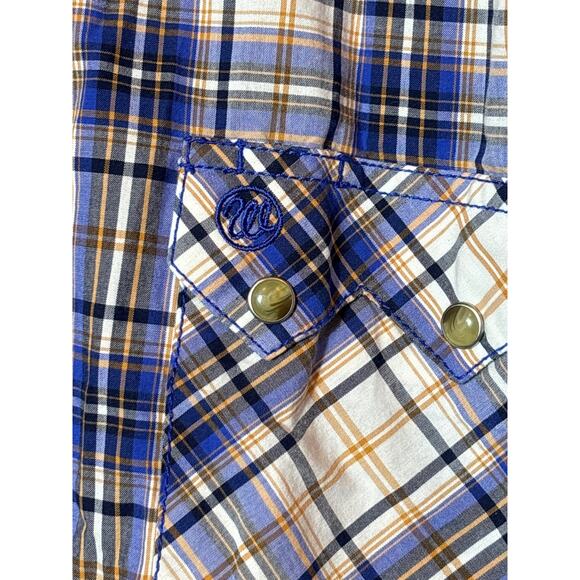 Mens Wrangler Pearl Snap Western Shirt XXL Blue-White-Brown - Picture 2 of 4